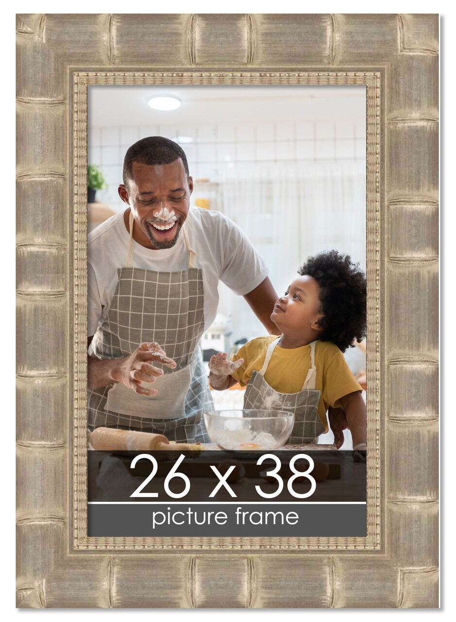 26x38 Wide Bamboo Picture Frame with UV-Resistant Acrylic & Acid Free Backing, Available in 4 Finishes - Brown, Black, Silver, and Natural